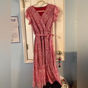 Red and White Midi Wrap Dress